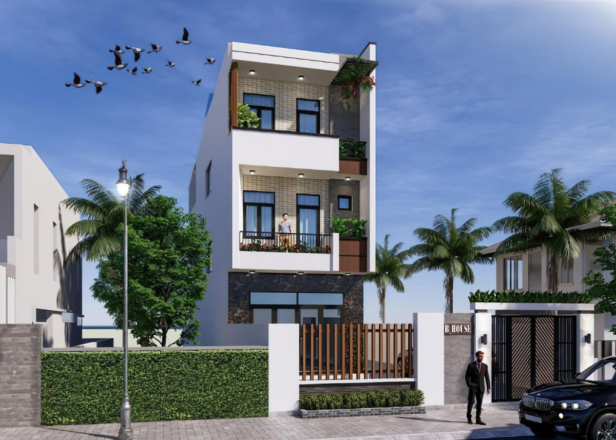 thiết kế nhà 3 tầng đẹp mặt tiền 7m 4