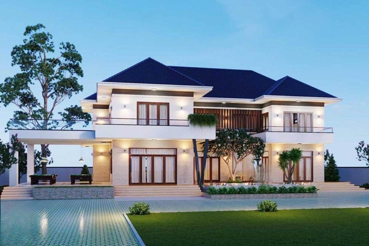 30+ Mẫu thiết kế nhà 2 tầng mái thái hiện đại, sang trọng 2026 8 Thiết kế nhà 2 tầng mái Thái hiện đại (Ảnh: Sưu tầm)