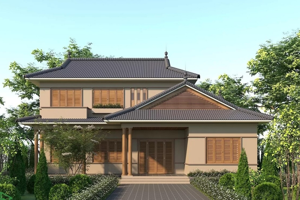 30+ Mẫu thiết kế nhà 2 tầng mái thái hiện đại, sang trọng 2026 11 hiết kế nhà 2 tầng mái Thái phong cách Nhật Bản (Ảnh: Sưu tầm)
