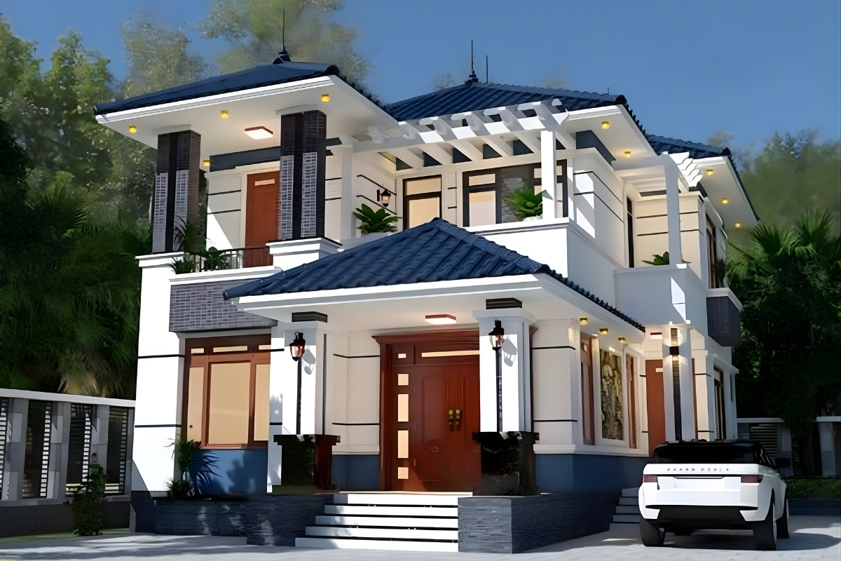 30+ Mẫu thiết kế nhà 2 tầng mái thái hiện đại, sang trọng 2026 7 Thiết kế nhà 2 tầng mái Thái phong cách truyền thống
