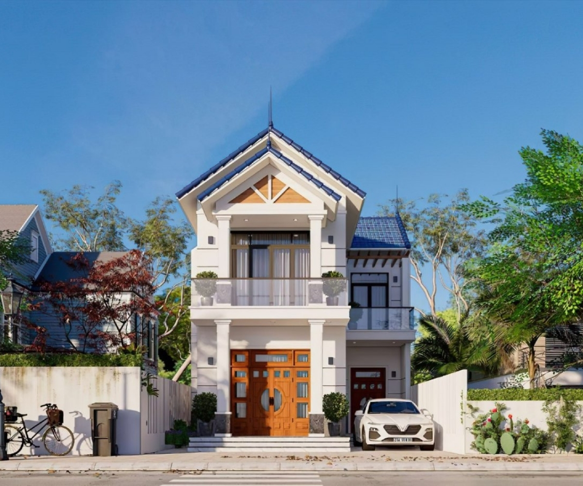 30+ Mẫu thiết kế nhà 2 tầng mái thái hiện đại, sang trọng 2026 9 Thiết kế nhà 2 tầng mái Thái phong cách tối giản (Ảnh: Sưu tầm)