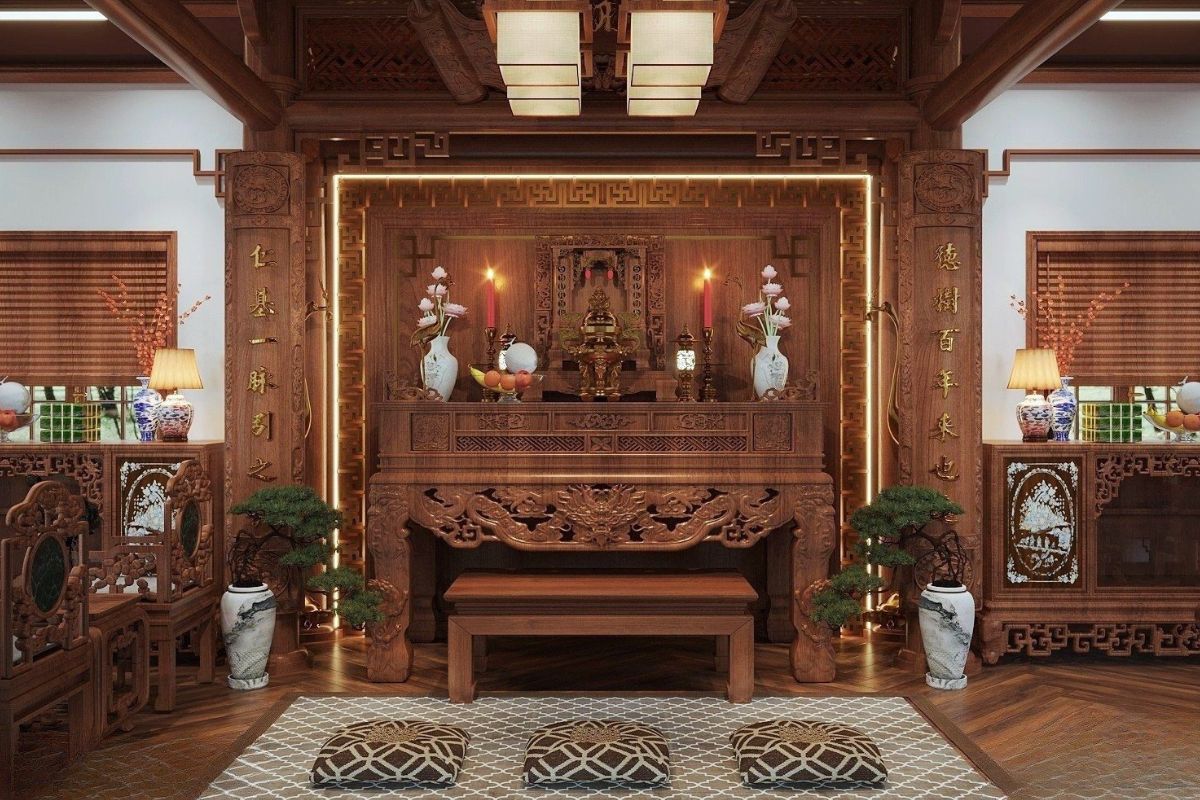 Đặt bàn thờ đối diện cửa chính là phạm phong thủy nếu không biết cách hóa giải (Ảnh: Sưu tầm)