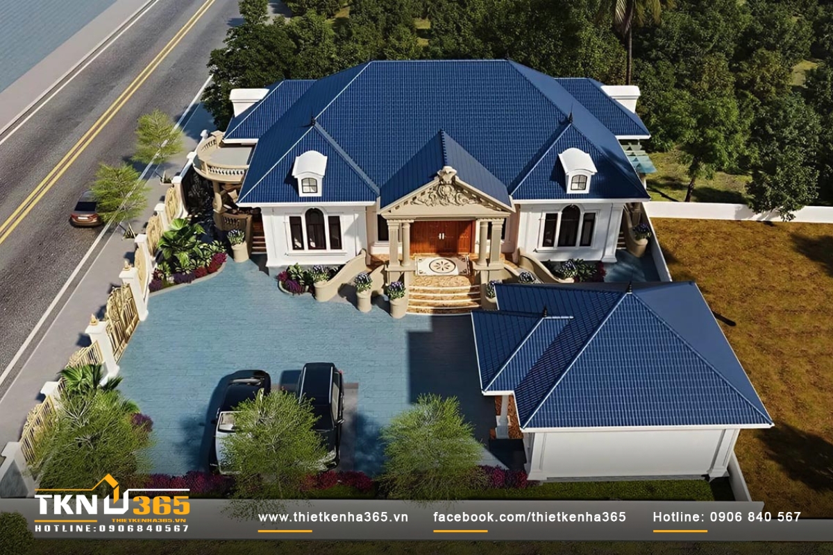 Mẫu biệt thự 1 tầng 3 phòng ngủ châu âu mang lại vẻ sang trọng, lịch sự