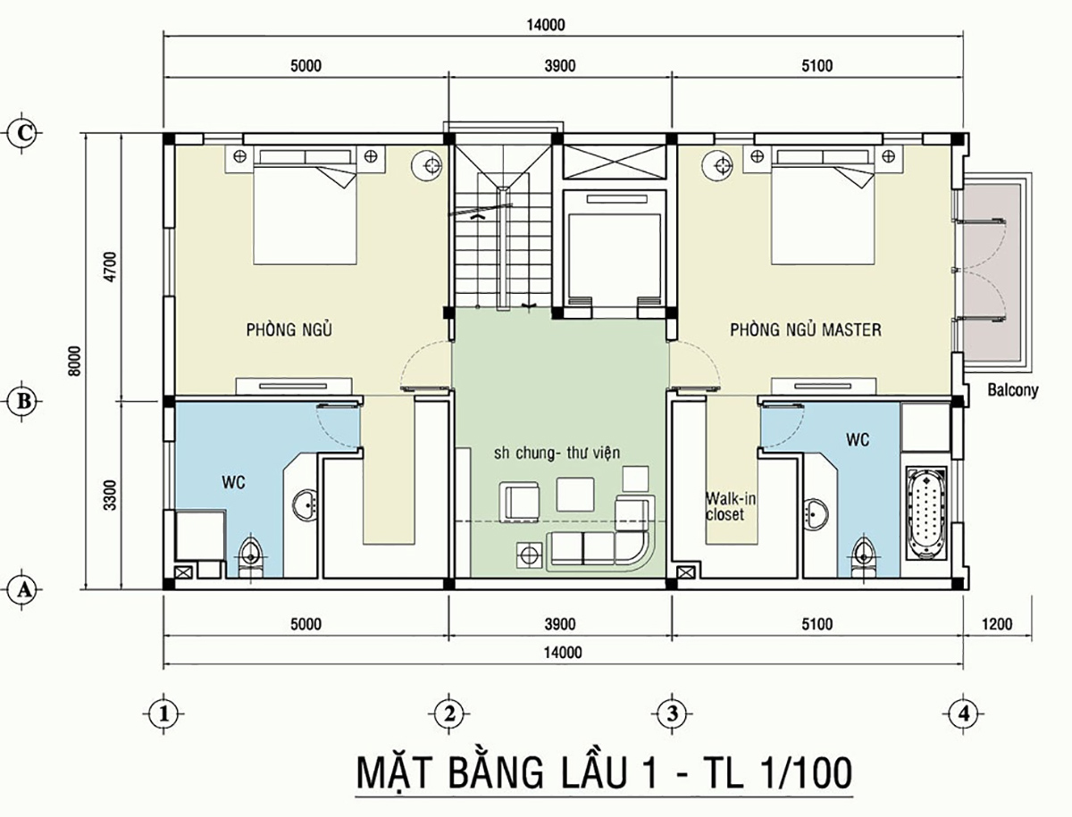 Bản vẽ mặt bằng công năng biệt thự 3 tầng tân cổ điển lầu 1 - tầng 2 (Ảnh: sưu tầm)