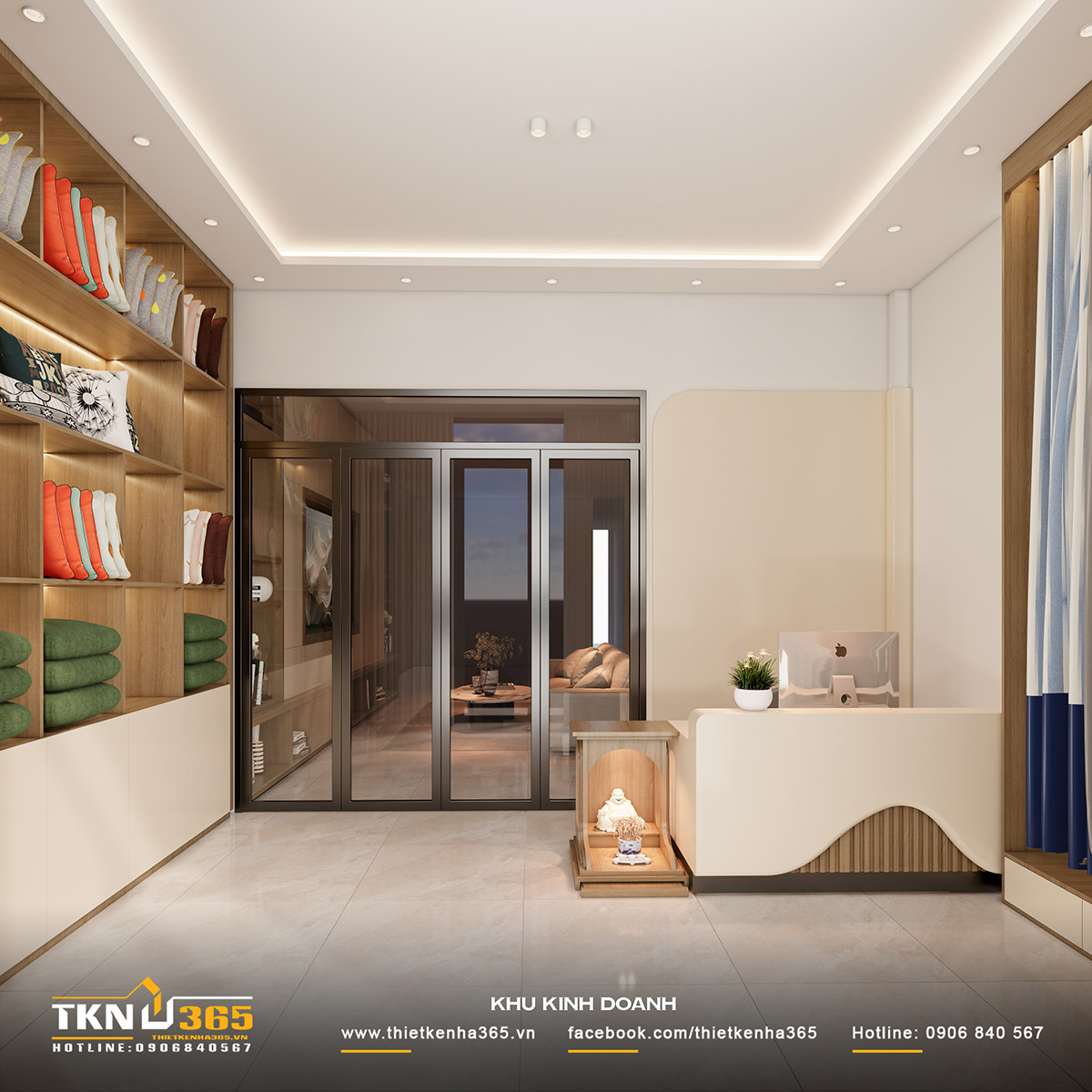Nhà phố 1 trệt 1 lầu tại Trà Vinh - lời giải ấn tượng cho bài toán không gian vừa ở vừa kết hợp kinh doanh 5 Khu vực kinh doanh rộng rãi , quầy lễ tân phục vụ tư vấn, tiếp khách chuyên nghiệp
