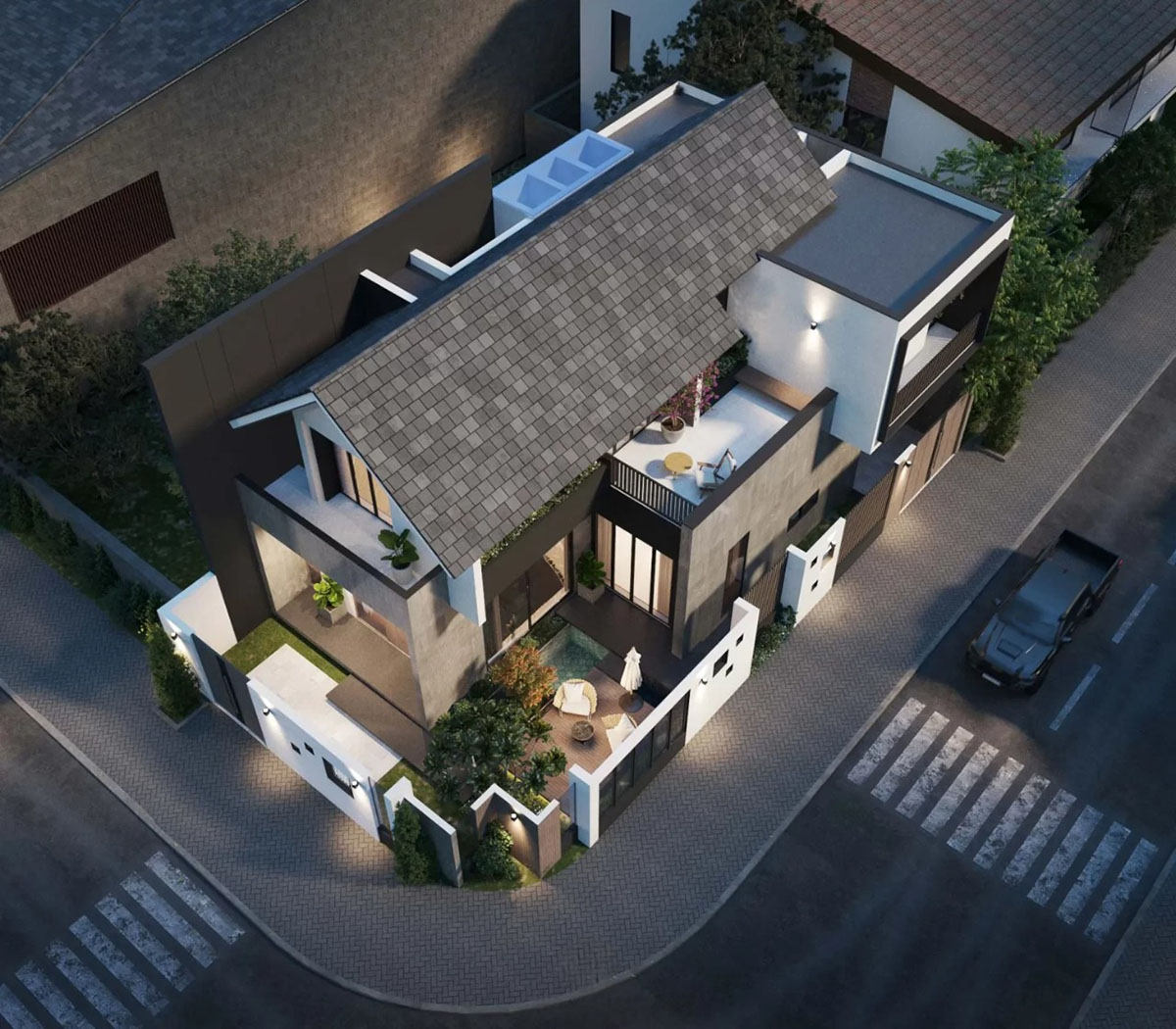 8+ Mẫu Thiết kế biệt thự 300m2 đẹp: Sang trọng, đẳng cấp và chuẩn phong thủy 8 Thiết kế kiến trúc sử dụng khối hộp vuông vức kết hợp hệ mái ngói dốc nhẹ, vừa mang tính thẩm mỹ vừa phù hợp với điều kiện khí hậu Việt Nam.