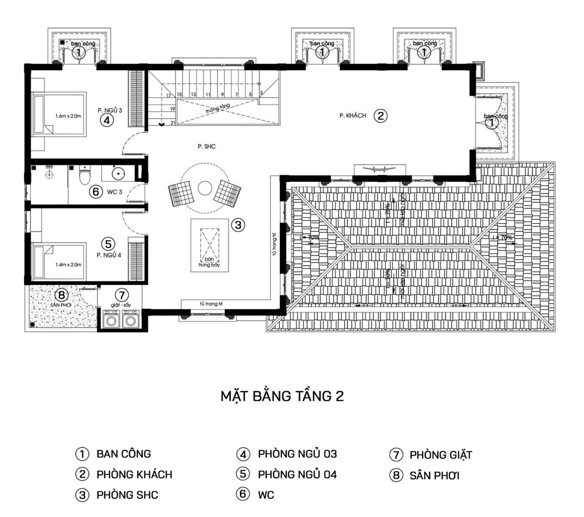 8+ Mẫu Thiết kế biệt thự 300m2 đẹp: Sang trọng, đẳng cấp và chuẩn phong thủy 7 Mặt bằng công năng biệt thự 2 tầng 300m2 phong cách tân cổ điển tầng 2