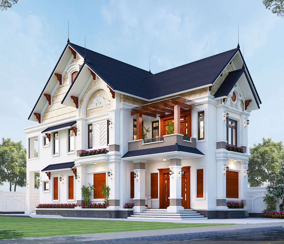 Mẫu biệt thự mái Thái 2 tầng hiện đại