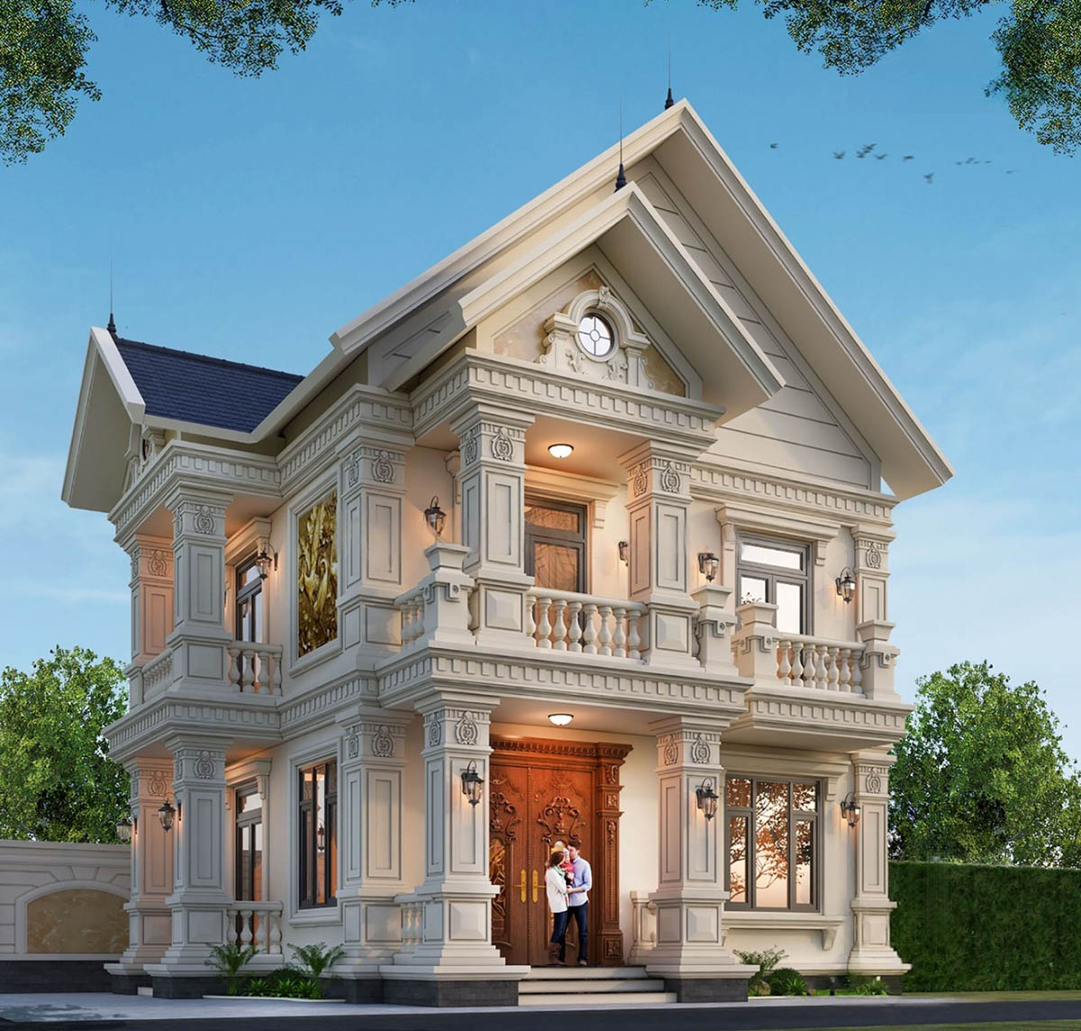 Mẫu biệt thự mini 2 tầng mái Thái là sự kết hợp hoàn hảo giữa kiến trúc tân cổ điển sang trọng và mái Thái hiện đại.