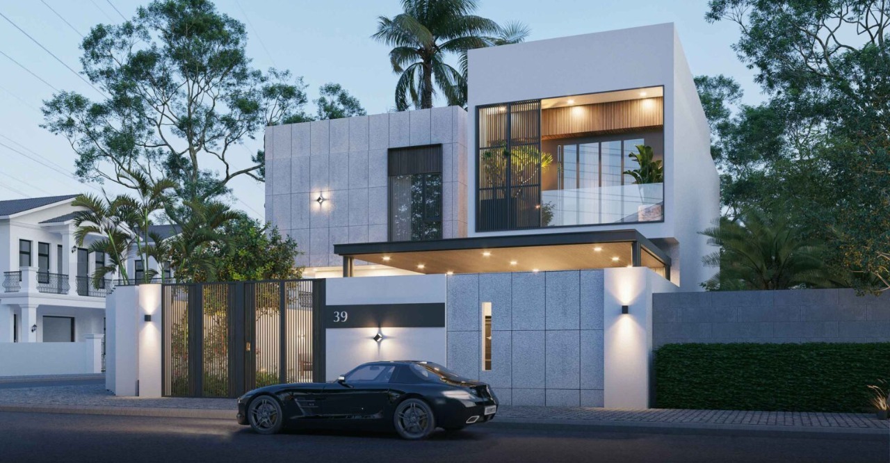 8+ Mẫu Thiết kế biệt thự 300m2 đẹp: Sang trọng, đẳng cấp và chuẩn phong thủy 16 Gam màu trắng chủ đạo kết hợp cùng đá ốp vân tự nhiên và hệ kính lớn giúp công trình nổi bật, thời thượng và tràn đầy ánh sáng.