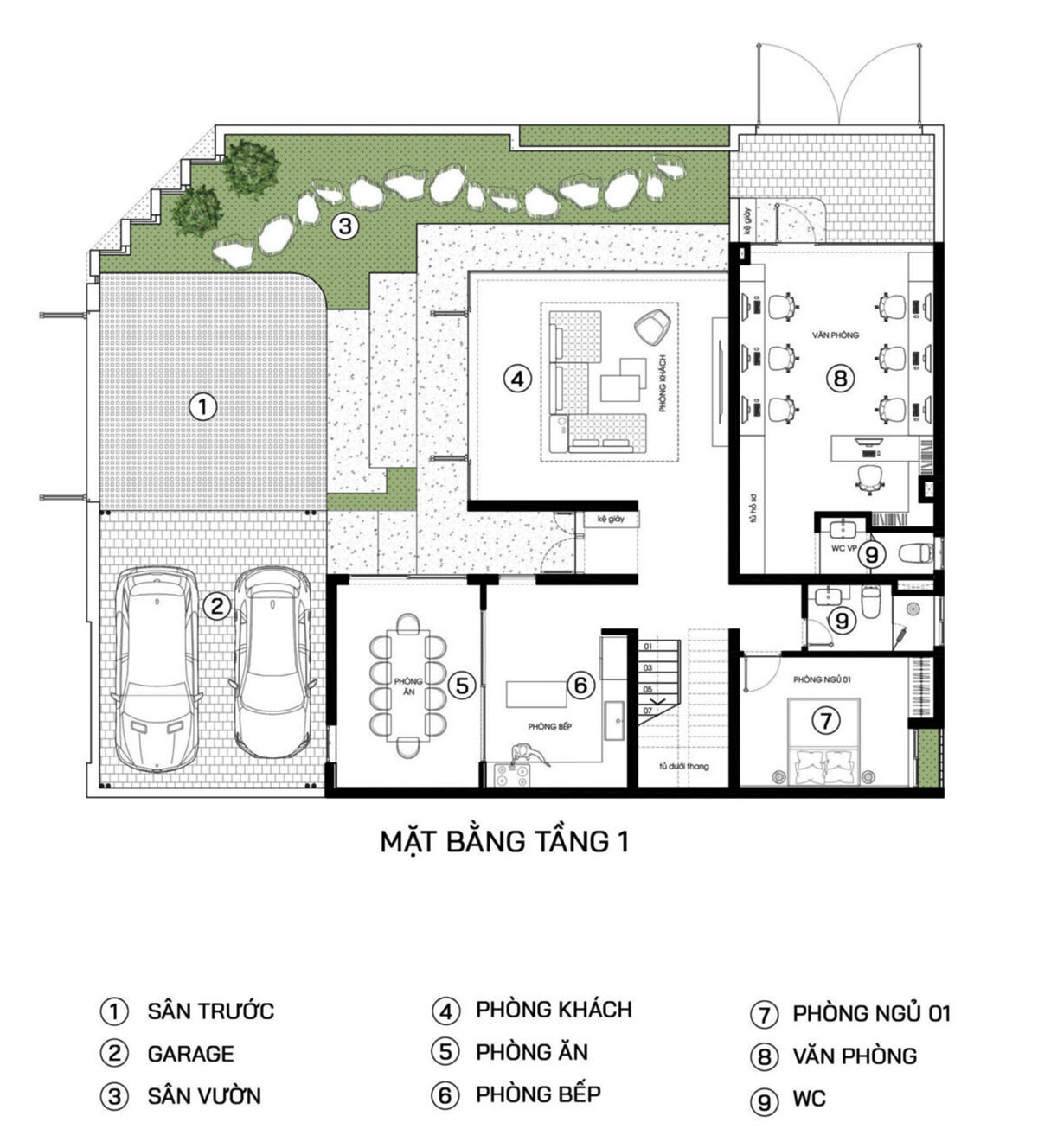 8+ Mẫu Thiết kế biệt thự 300m2 đẹp: Sang trọng, đẳng cấp và chuẩn phong thủy 18 Mặt bằng công năng mẫu biệt thự 300m2 2 tầng sang trọng, hiện đại - tầng 1