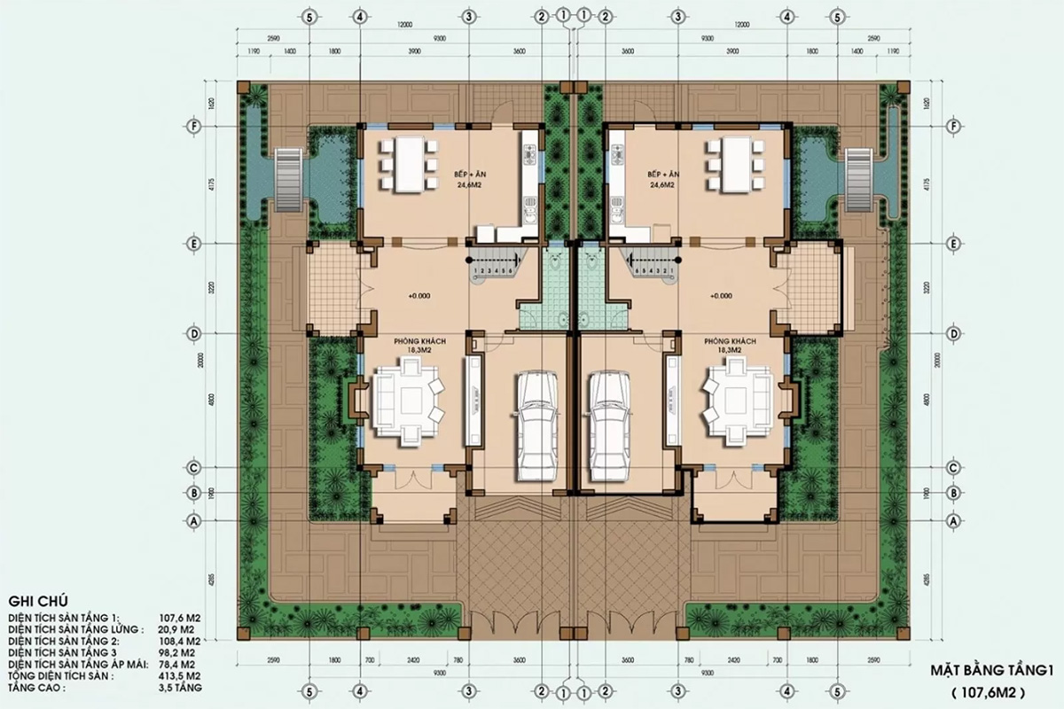 7+ mẫu biệt thự song lập: thiết kế hiện đại & ấn tượng 2026 5 Bản vẽ mẫu biệt thự song lập phong cách hiện đại