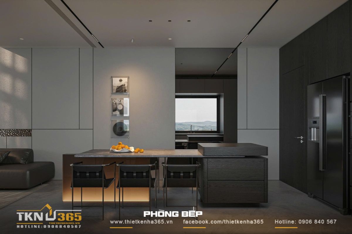 Thiết kế mở - “Chìa khóa” mang nắng gió vào nhà phố 4 tầng 16 Tấm gương trên tường giúp phòng bếp - ăn rộng rãi hơn so với diện tích thực tế