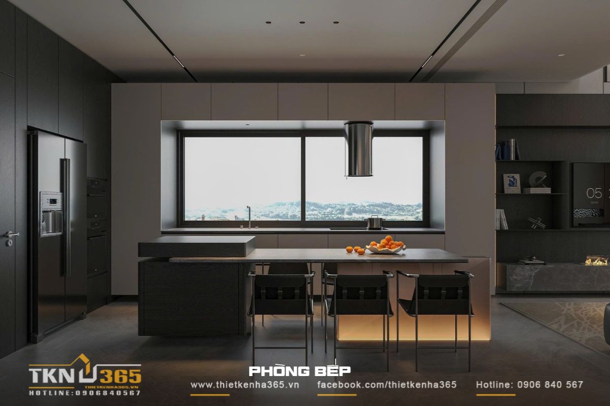 Thiết kế mở - “Chìa khóa” mang nắng gió vào nhà phố 4 tầng 17 Khu vực nấu nướng thiết kế cửa sổ kính lớn, đảm bảo khả năng lấy sáng và mở rộng tầm nhìn ra cảnh quan đô thị xung quanh