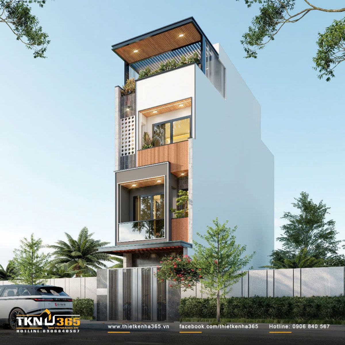 Thiết kế mở - “Chìa khóa” mang nắng gió vào nhà phố 4 tầng 4 Sân thượng và ban công các tầng được gia chủ trồng rất nhiều cây xanh