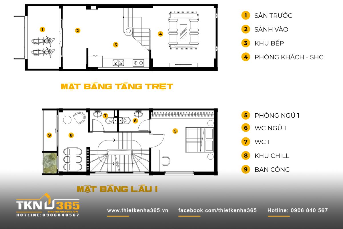 Thiết kế mở - “Chìa khóa” mang nắng gió vào nhà phố 4 tầng 6 Các bản vẽ mặt bằng của nhà phố 4 tầng
