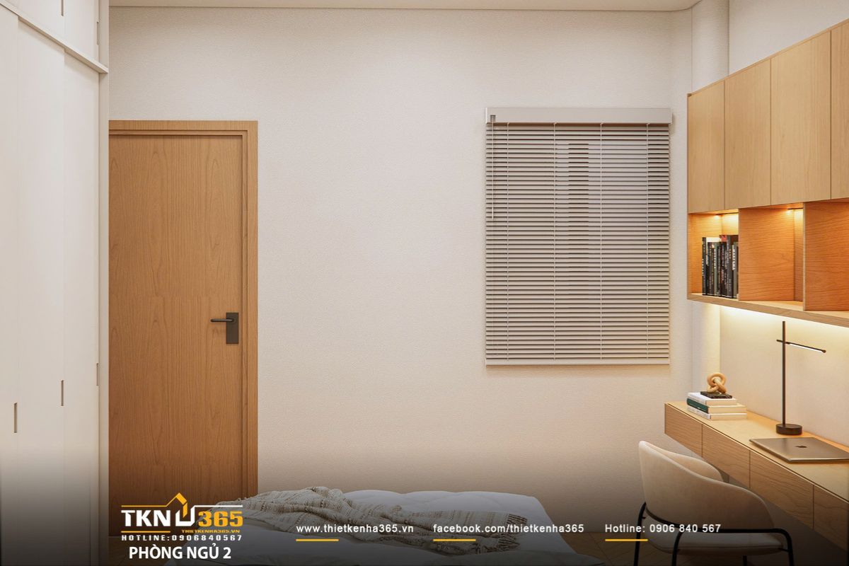 Thiết kế nội thất nhà phố 2 tầng ở Bình Dương: Gọn gàng và đủ đầy 19 Cửa sổ kết hợp rèm lá ngang giúp phòng ngủ đón sáng tự nhiên mà vẫn riêng tư