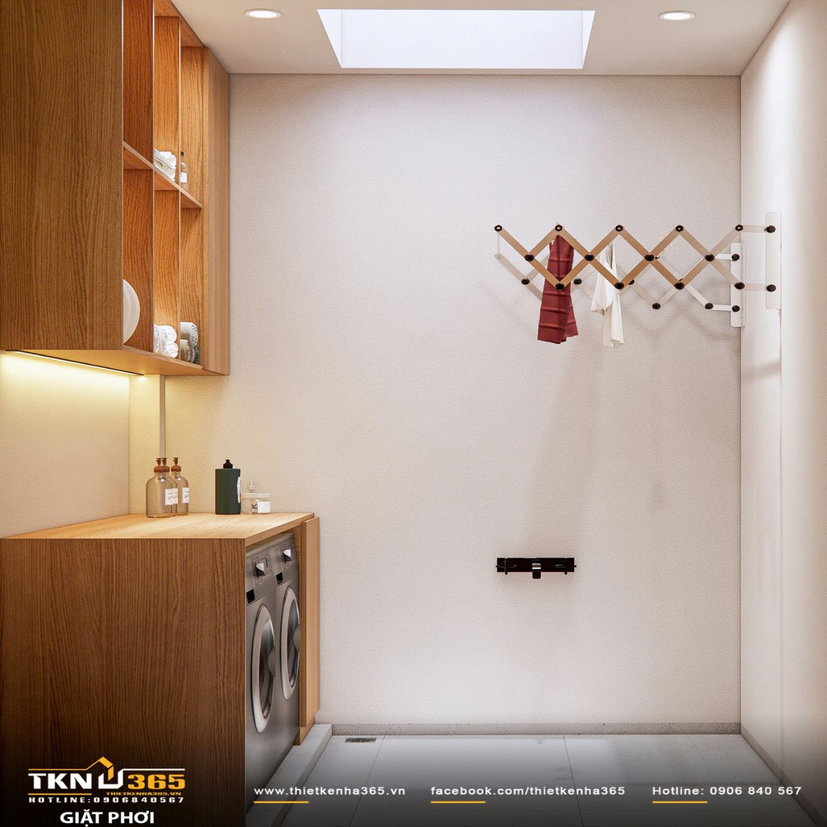 Thiết kế nội thất nhà phố 2 tầng ở Bình Dương: Gọn gàng và đủ đầy 25 Giếng trời lấy sáng tự nhiên giúp không gian giặt phơi luôn thông thoáng và khô ráo