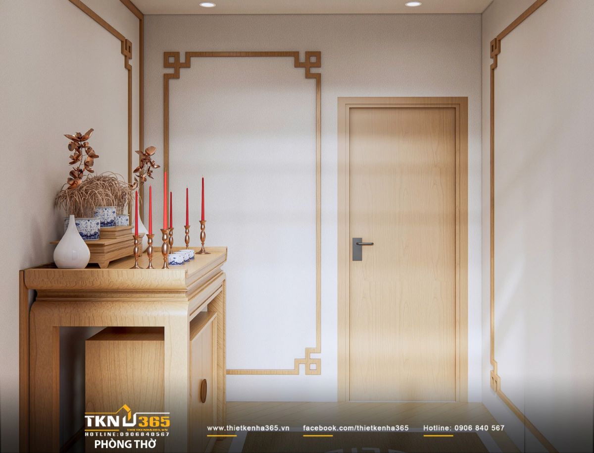 Thiết kế nội thất nhà phố 2 tầng ở Bình Dương: Gọn gàng và đủ đầy 27 Ánh sáng âm trần nhẹ nhàng tôn vinh không gian thờ cúng trang nghiêm và ấm cúng