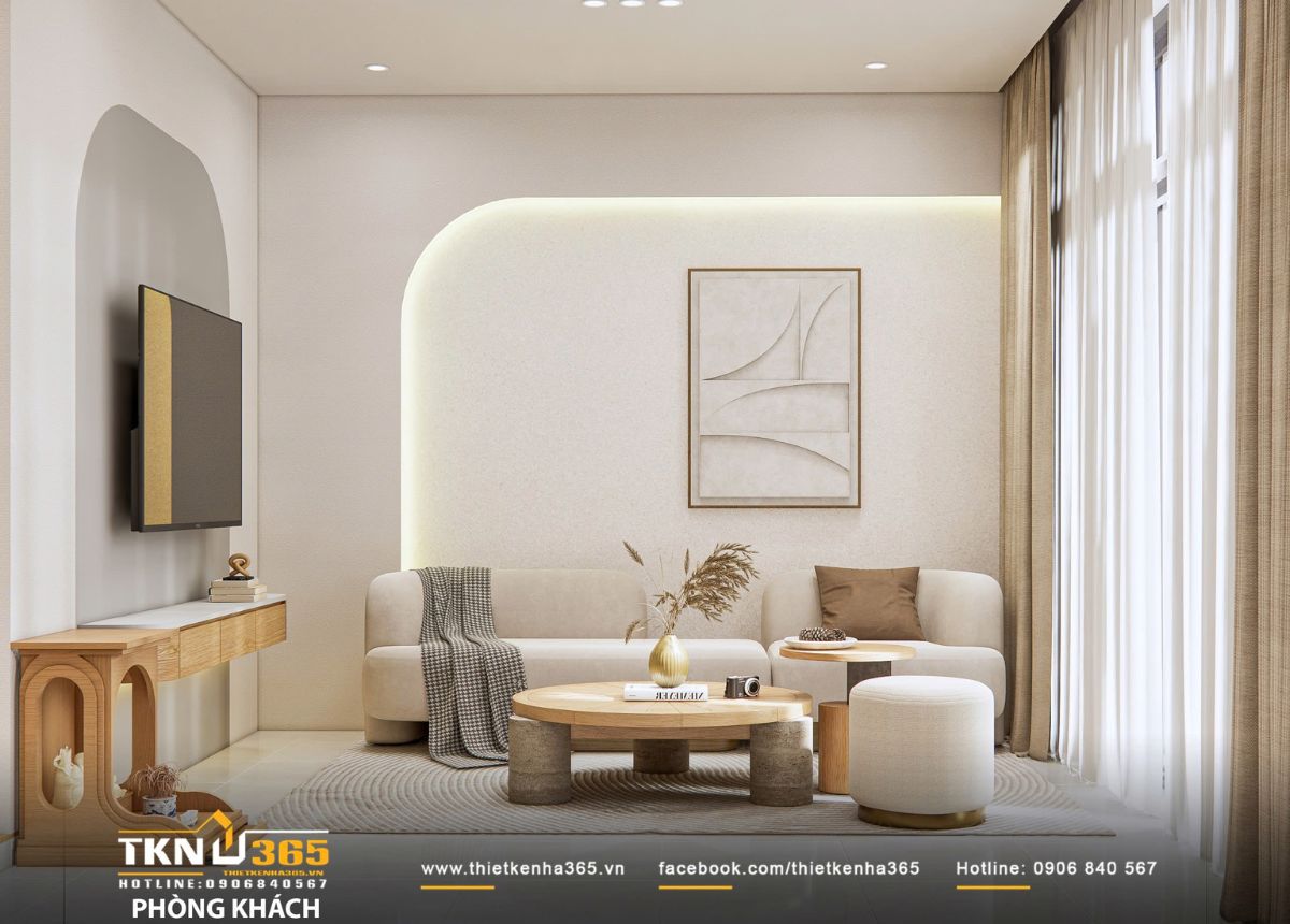 Thiết kế nội thất nhà phố 2 tầng ở Bình Dương: Gọn gàng và đủ đầy 3 Sofa bo tròn và bàn trà đôi mang lại cảm giác mềm mại, gần gũi