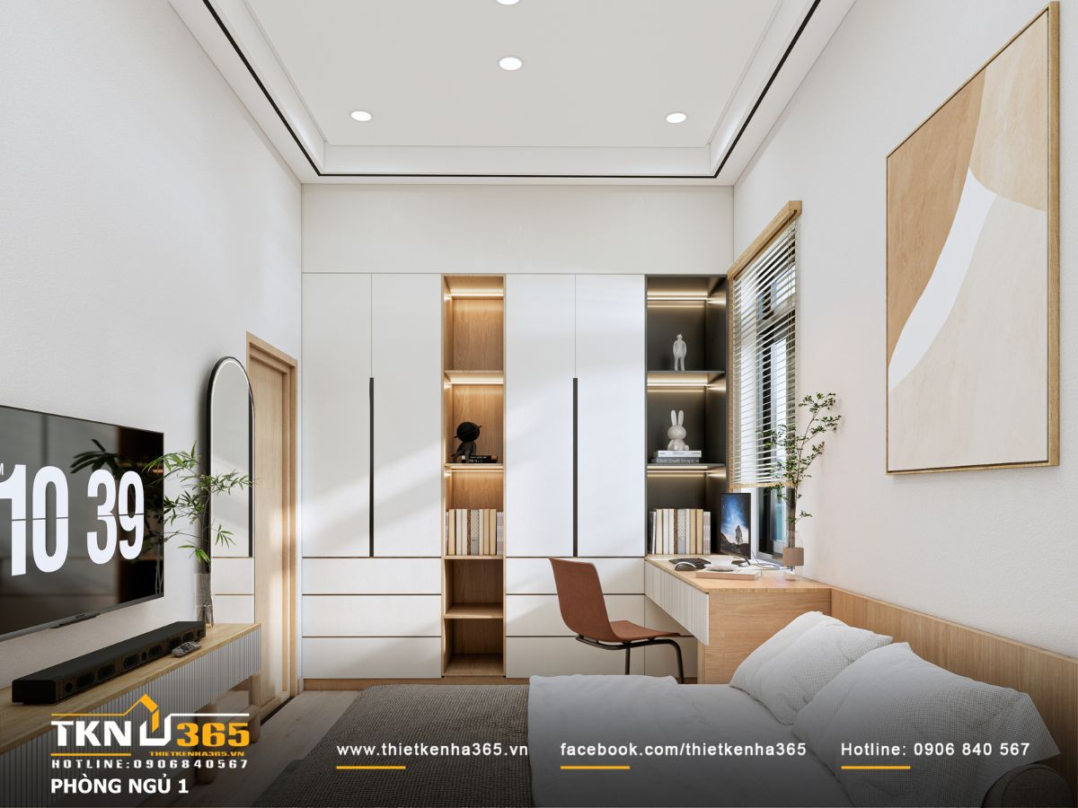 Thiết kế nội thất T’S House - Tối ưu công năng cho người lớn tuổi trong không gian mộc mạc 10 Bàn học, bàn làm việc hướng ra cửa sổ, tận dụng ánh sáng tự nhiên, giúp bảo vệ mắt và tạo cảm giác thư thái khi sử dụng máy tính