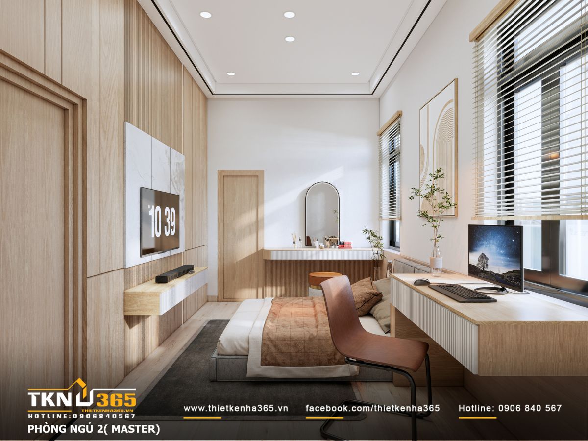 Thiết kế nội thất T’S House - Tối ưu công năng cho người lớn tuổi trong không gian mộc mạc 7 Bàn làm việc đặt dọc cửa sổ với mặt bàn dài, ánh sáng điều tiết bằng rèm sáo giúp người lớn tuổi đọc báo, ghi chú thoải mái mỗi ngày