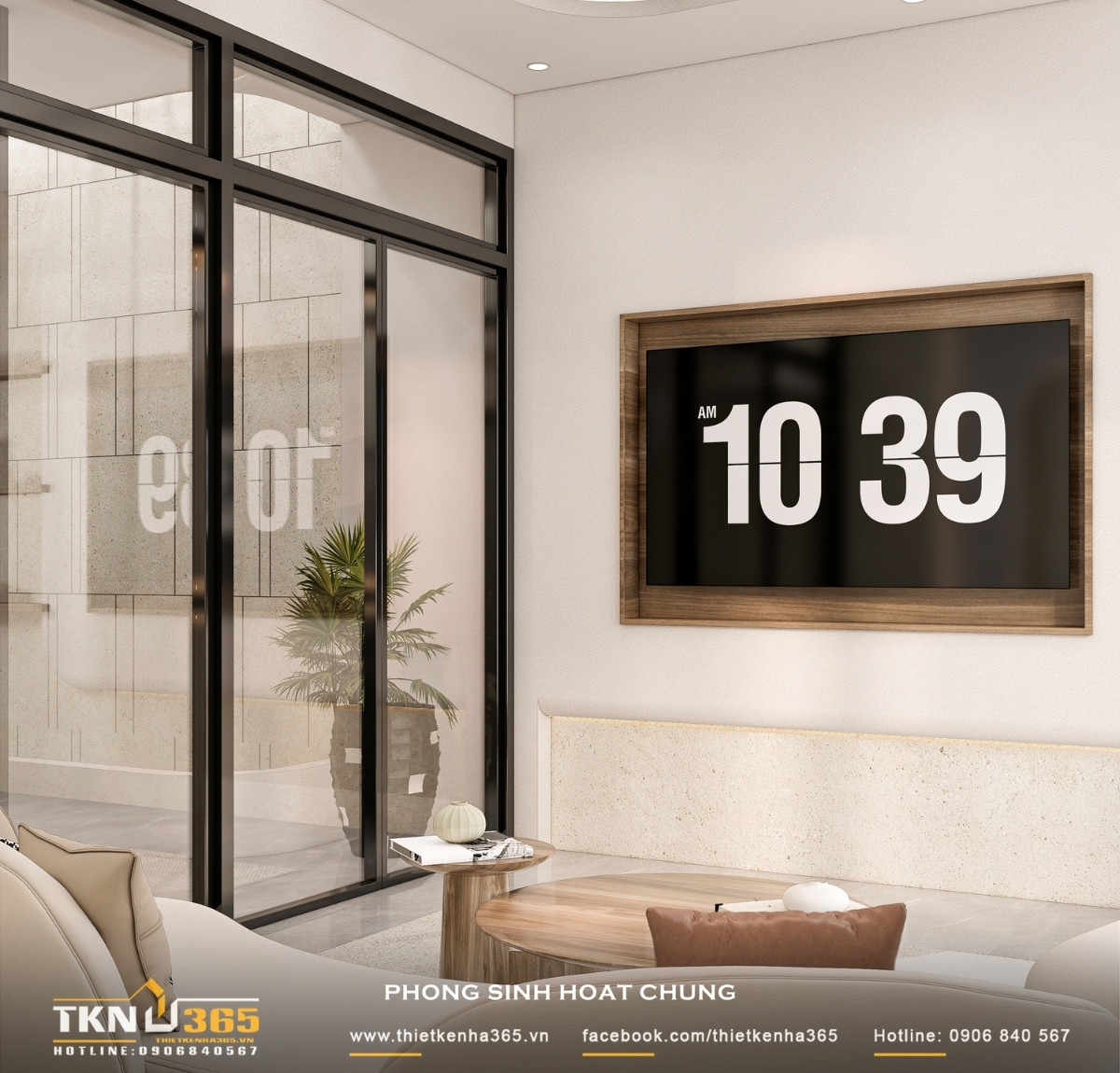 Nhà phố 5 tầng hiện đại ở quận 12 và cách giải quyết bài toán diện tích trên lô đất hẹp ngang 26 Bố cục không gian sinh hoạt chung ưu tiên hình khối bo cong, giúp nhà phố trở nên mềm mại và dễ chịu