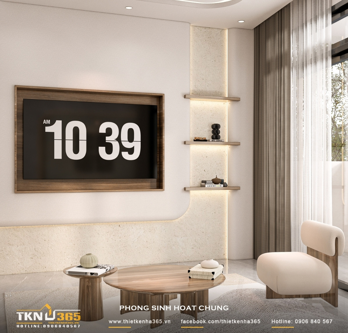 Nhà phố 5 tầng hiện đại ở quận 12 và cách giải quyết bài toán diện tích trên lô đất hẹp ngang 27 Mảng tường bo cong kết hợp vật liệu trung tính mang lại chiều sâu thị giác mà vẫn giữ sự tiết chế