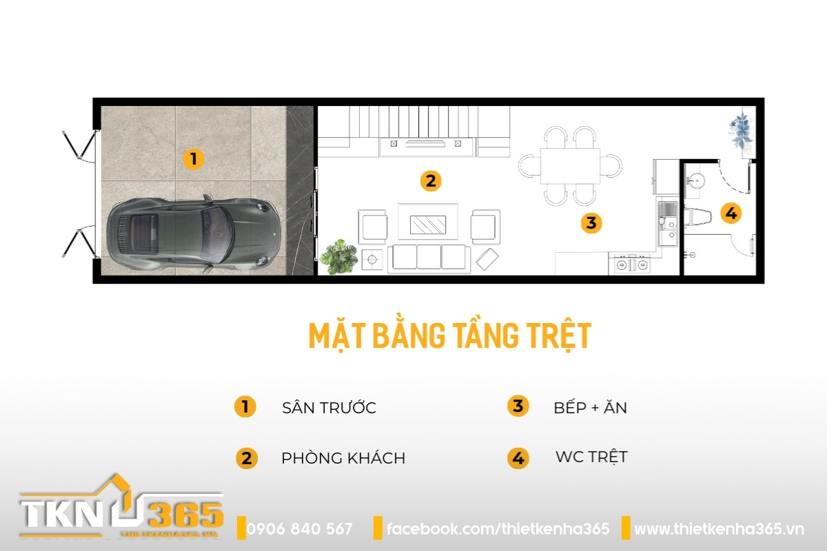 thiết kế công năng mặt bằng tầng trệt