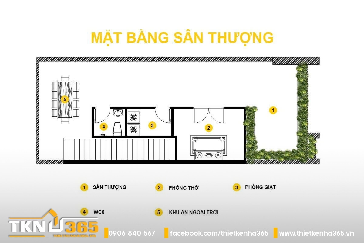 mặt bằng công năng sân thượng