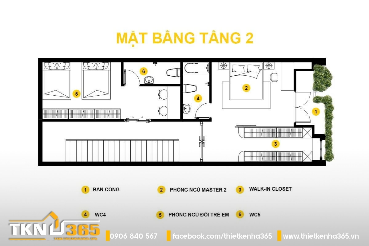 mặt bằng công năng tầng 2