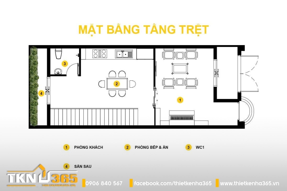 thiết kế công năng mặt bằng tầng trệt