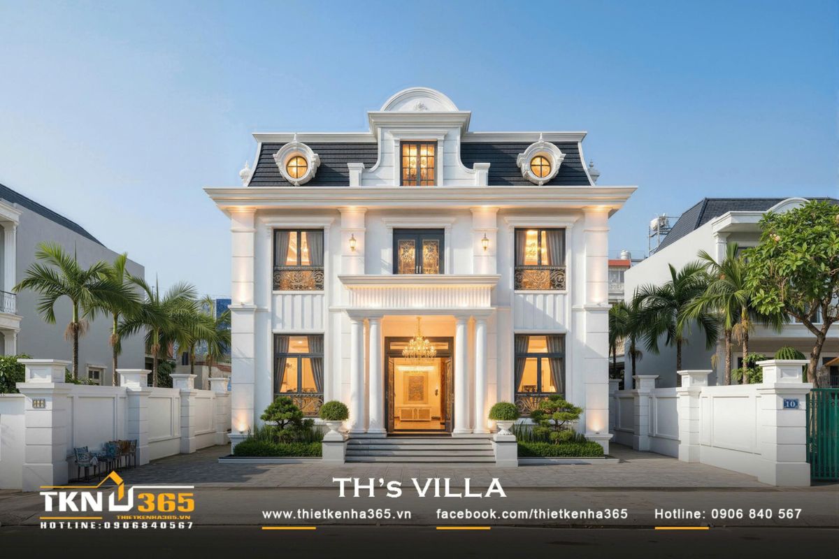 Tiền sảnh biệt thự 3 tầng tân cổ điển tổ chức như khoảng đệm chuyển tiếp giữa ngoài và trong
