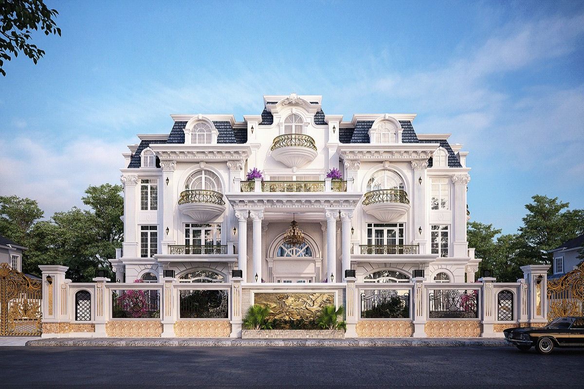 Đặc trưng biệt thự cổ điển nhấn mạnh tính đối xứng và đảm bảo tỉ lệ vàng (Ảnh: Sưu tầm)