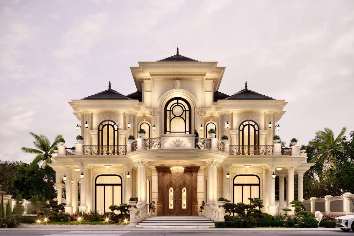 Đặc trưng biệt thự tân cổ điển nhấn mạnh tính đối xứng và tỷ lệ cân đối (Ảnh: Sưu tầm)
