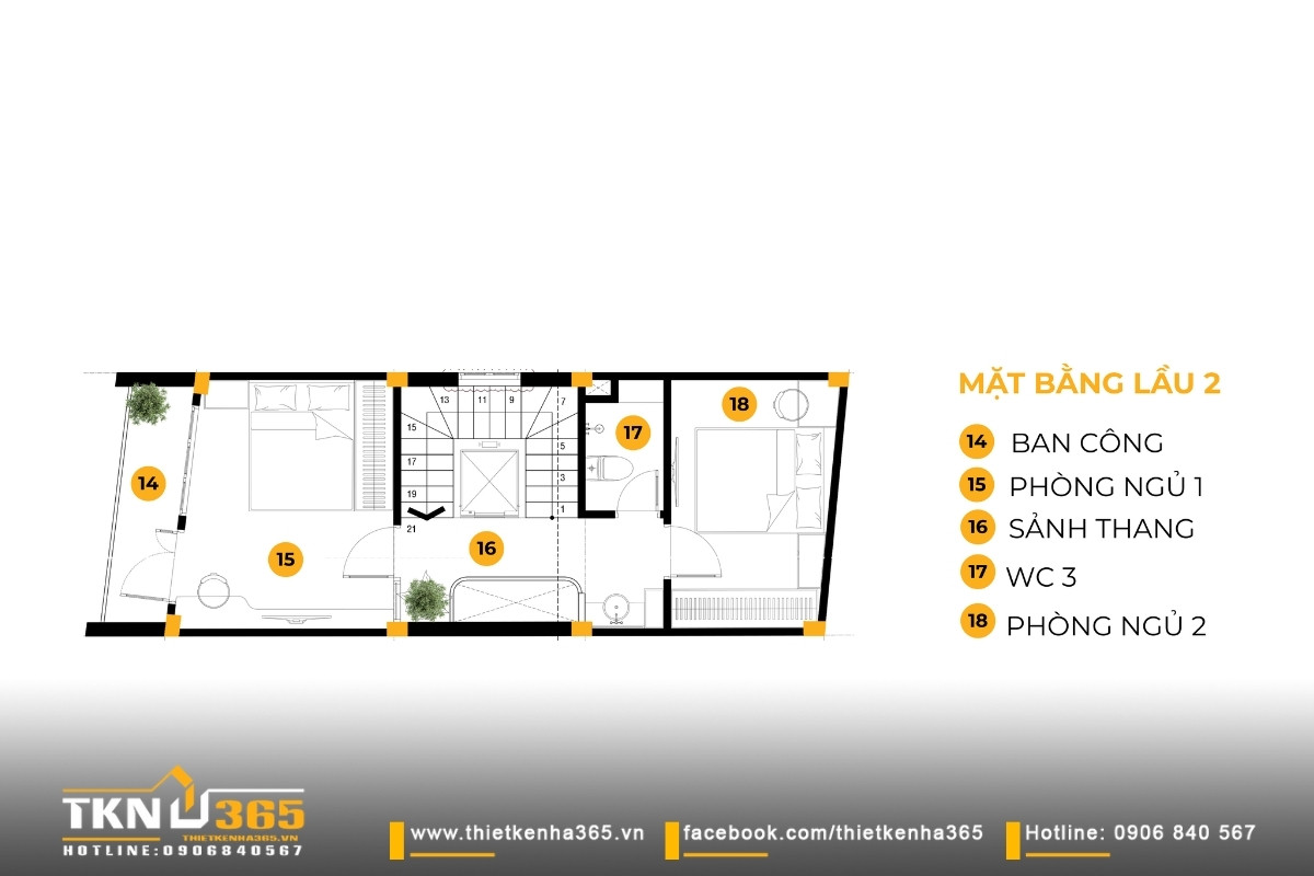 Nhà phố 5 tầng hiện đại ở quận 12 và cách giải quyết bài toán diện tích trên lô đất hẹp ngang 48 Bản vẽ mặt bằng lầu 2
