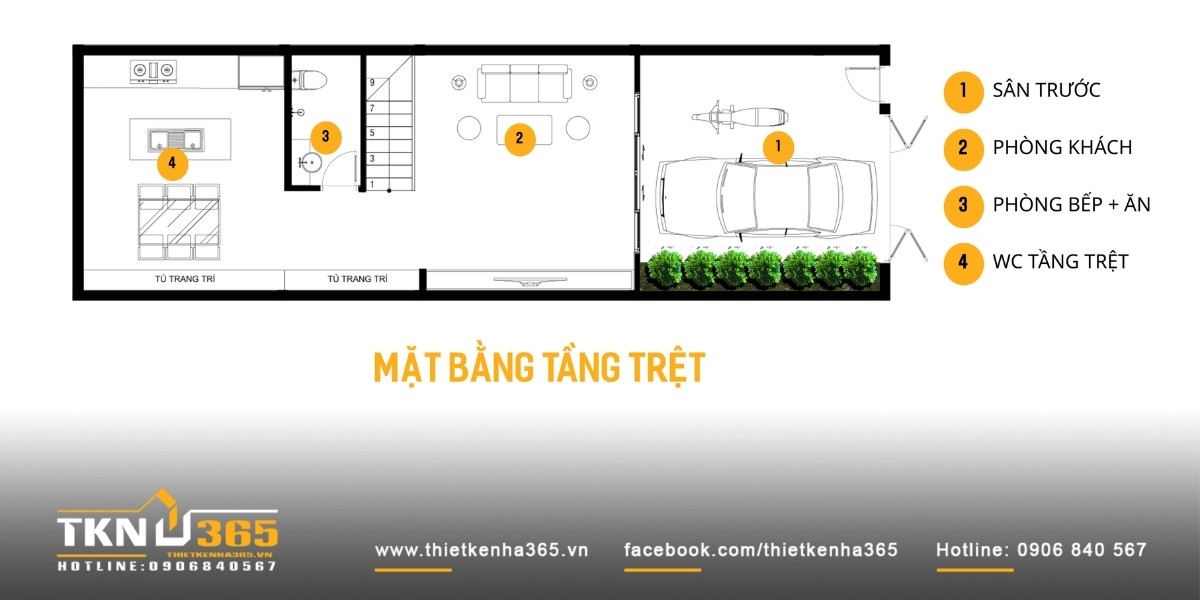 Tầng trệt nhà phố 4 tầng
