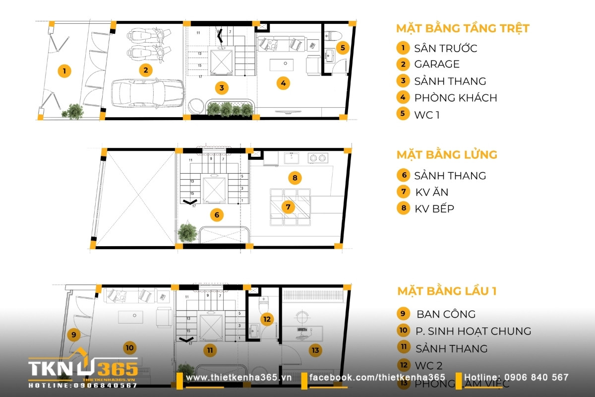 Nhà phố 5 tầng hiện đại ở quận 12 và cách giải quyết bài toán diện tích trên lô đất hẹp ngang 51 mat bang cong nang tang 1 7 1