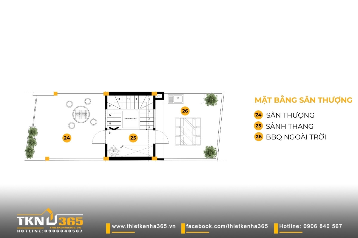 Nhà phố 5 tầng hiện đại ở quận 12 và cách giải quyết bài toán diện tích trên lô đất hẹp ngang 50 Bản vẽ mặt bằng sân thượng