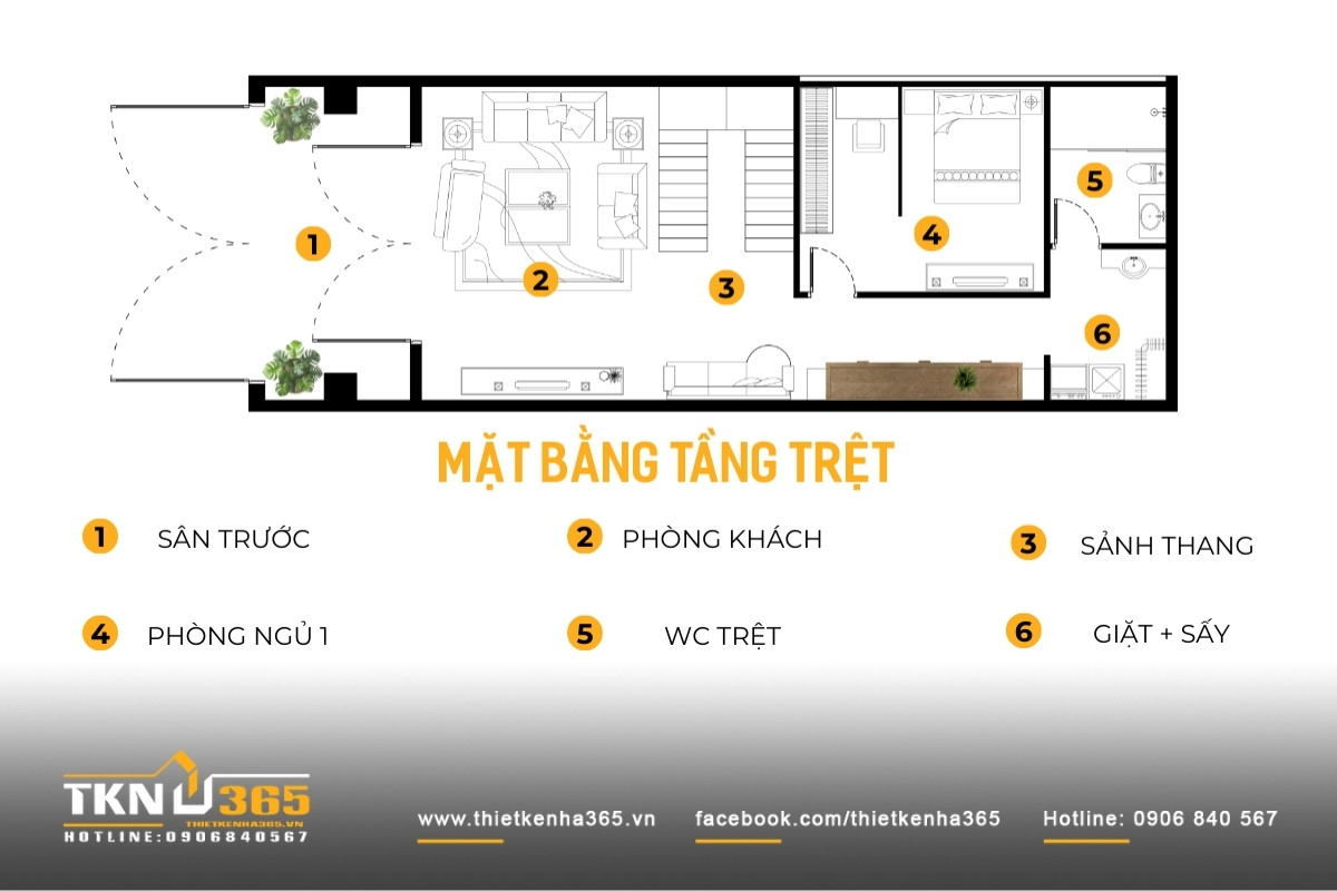 bảng vẽ công năng tầng trệt