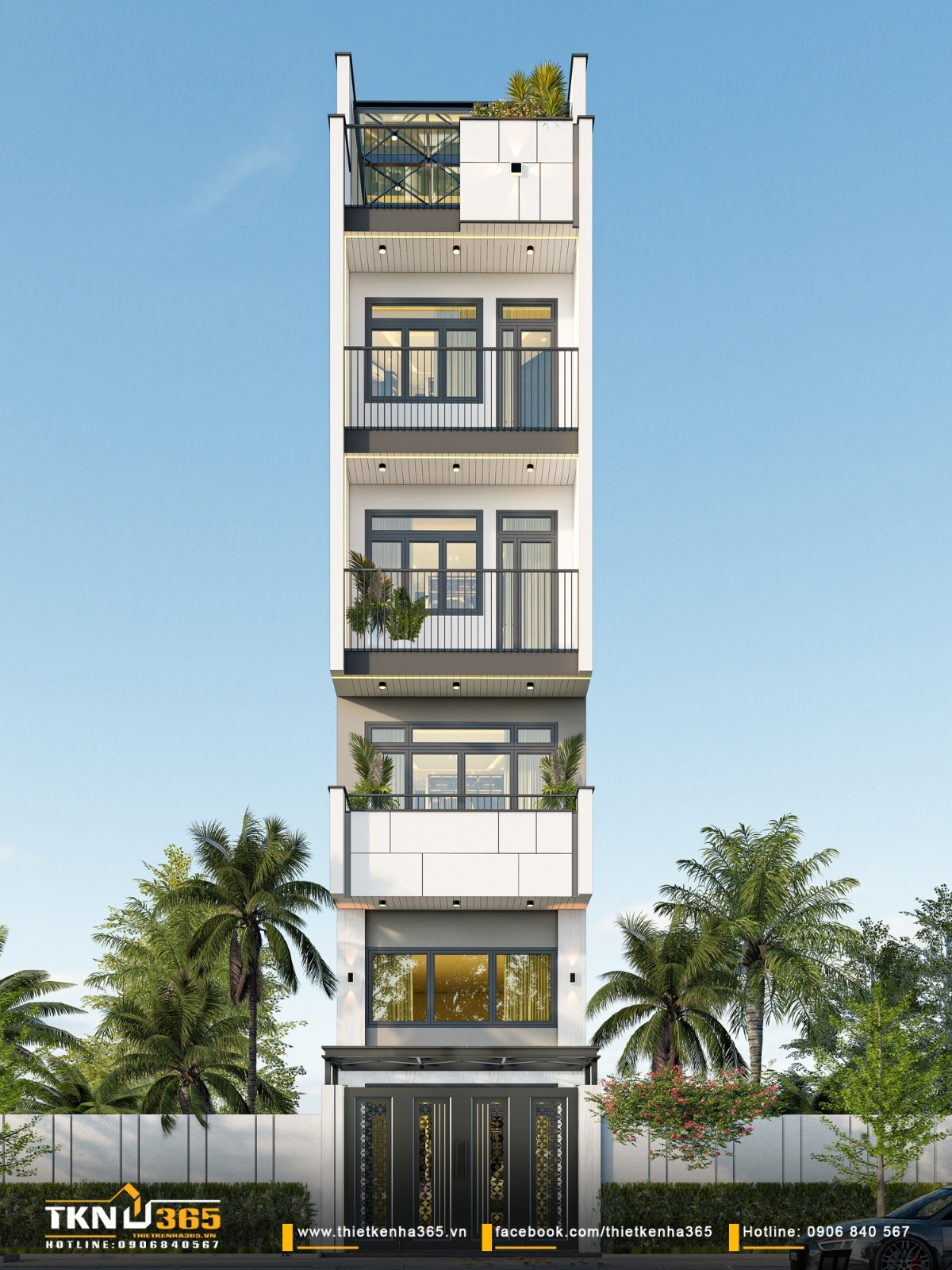 Nhà phố 5 tầng hiện đại ở quận 12 và cách giải quyết bài toán diện tích trên lô đất hẹp ngang 7 mẫu nhà 5 tầng hiện đại
