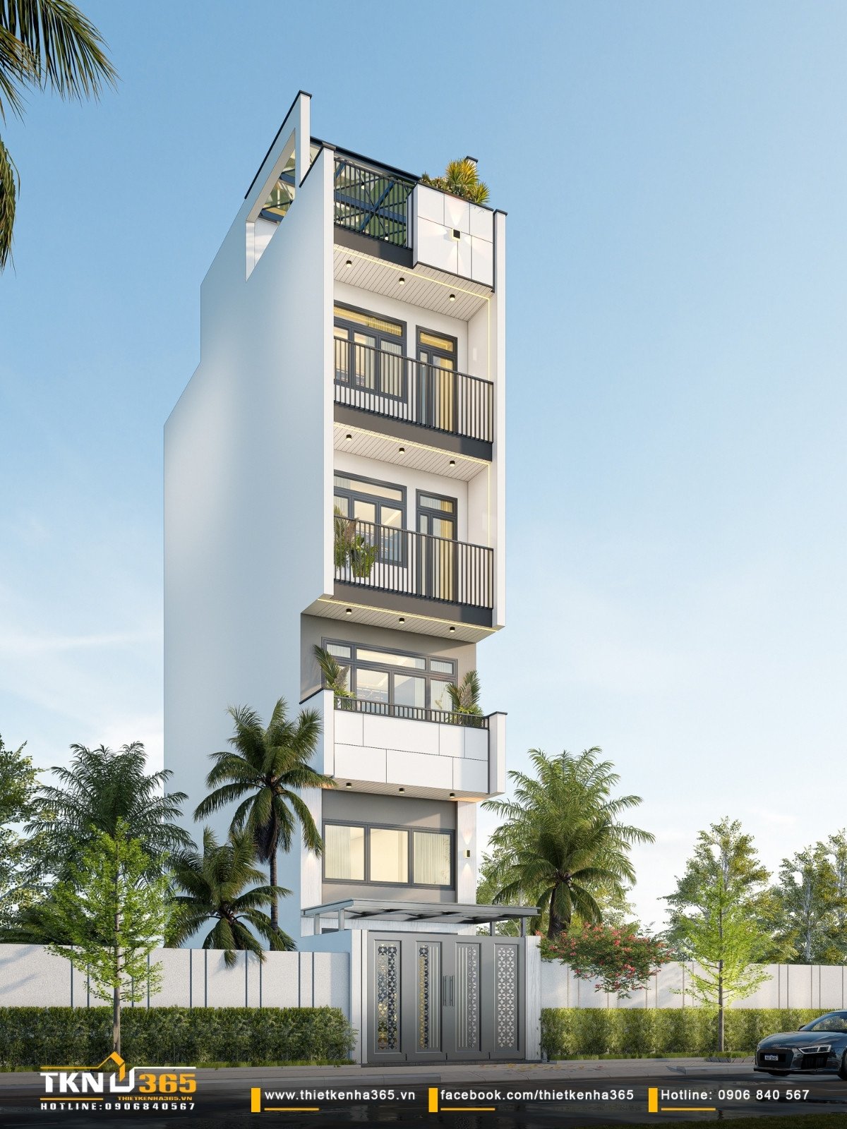 Nhà phố 5 tầng hiện đại ở quận 12 và cách giải quyết bài toán diện tích trên lô đất hẹp ngang 8 nhà 5 tầng diện tích hẹp
