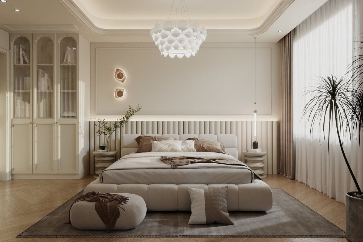 Thiết kế cửa kính lớn và hệ rèm hai lớp đảm bảo ánh sáng tự nhiên lưu thông tự do (Ảnh: Sưu tầm)