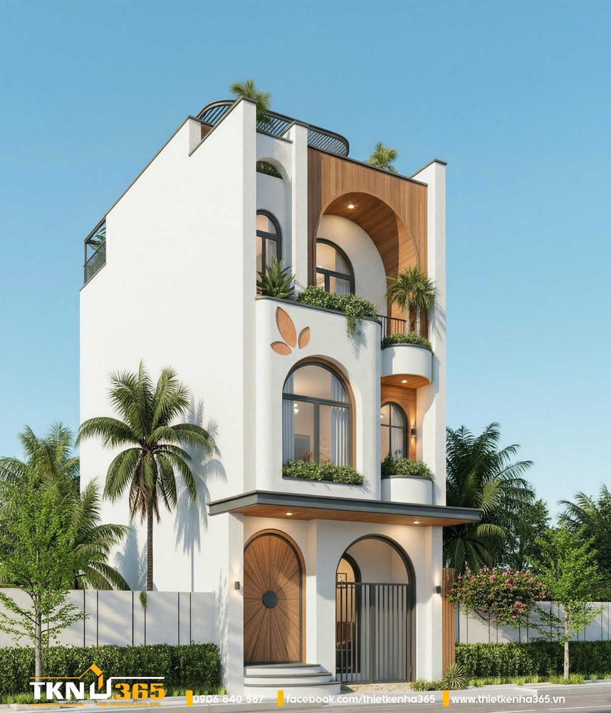 Những khoảng xanh đan xen hài hòa tạo thành lớp đệm ngăn nắng nóng, giúp nhà phố 3 tầng thích nghi tốt với thời tiết tại địa phương
