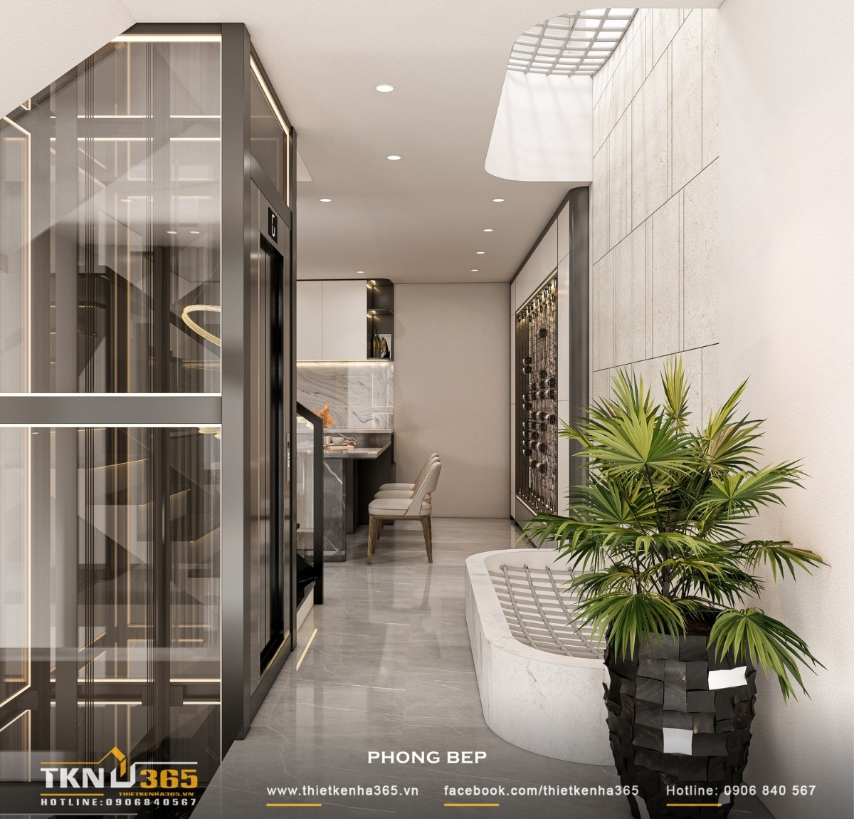 Nhà phố 5 tầng hiện đại ở quận 12 và cách giải quyết bài toán diện tích trên lô đất hẹp ngang 25 noi that phong bep 1