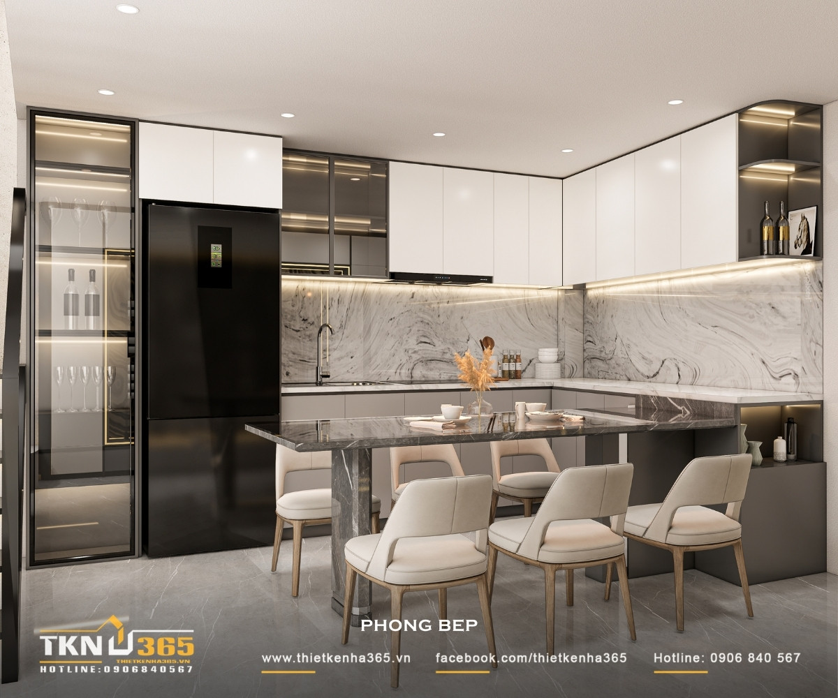 Nhà phố 5 tầng hiện đại ở quận 12 và cách giải quyết bài toán diện tích trên lô đất hẹp ngang 24 noi that phong bep 4