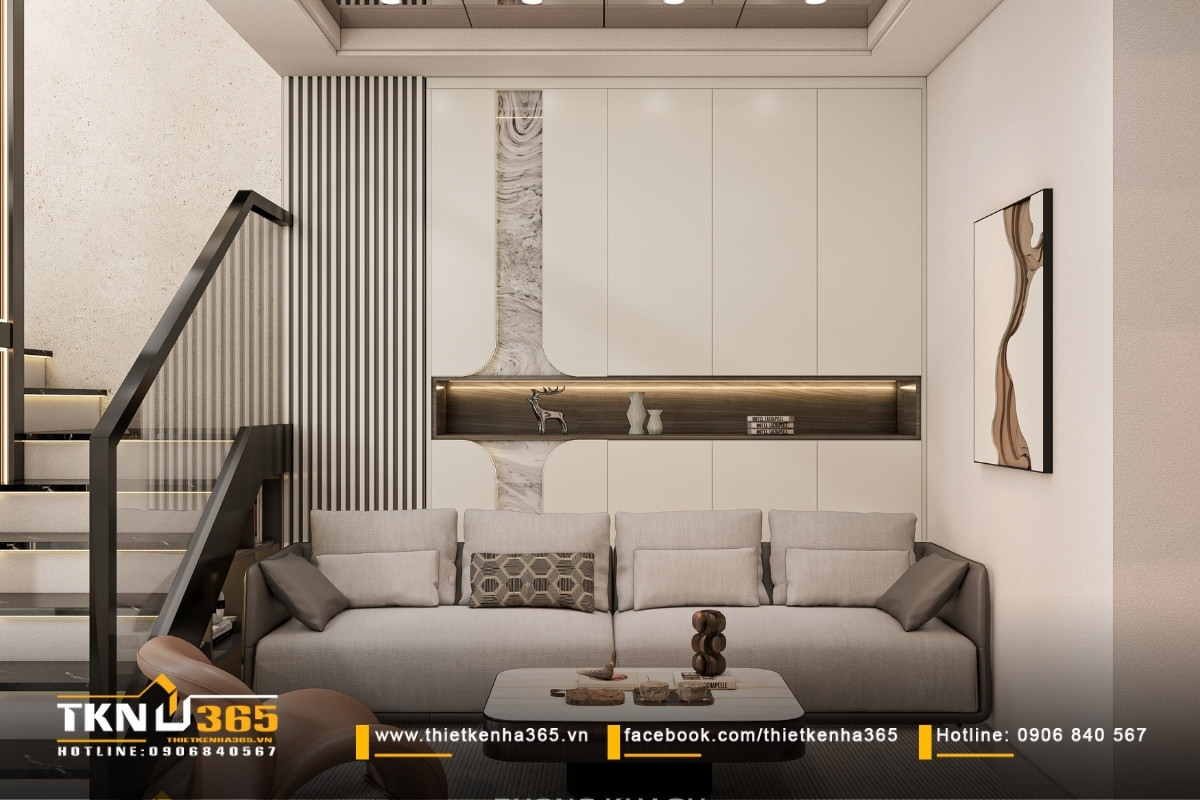 Nhà phố 5 tầng hiện đại ở quận 12 và cách giải quyết bài toán diện tích trên lô đất hẹp ngang 20 noi that phong khach nha anh duc 11