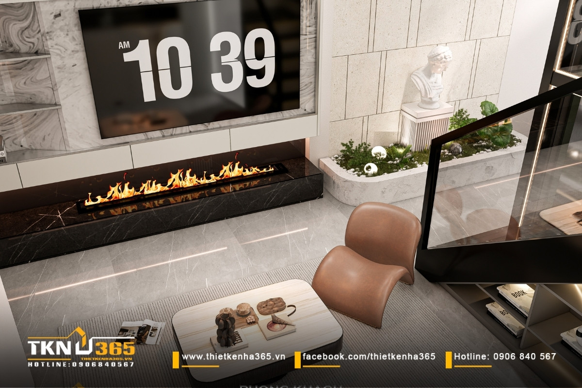 Nhà phố 5 tầng hiện đại ở quận 12 và cách giải quyết bài toán diện tích trên lô đất hẹp ngang 17 noi that phong khach nha anh duc 6