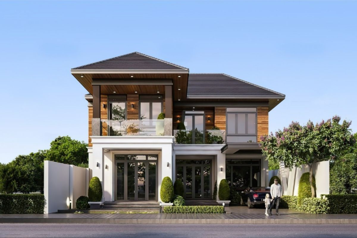 Biệt thự 2 tầng 150m2 mái Nhật sở hữu các lớp mái trải rộng theo chiều ngang (Ảnh: Sưu tầm)