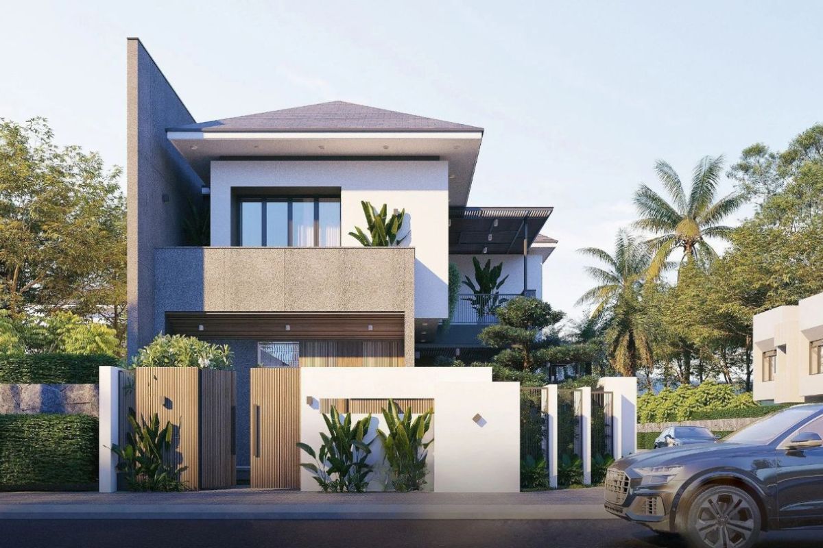 Biệt thự 2 tầng 150m2 mái Nhật có sân vườn đảm bảo khả năng thông gió và lấy sáng tự nhiên (Ảnh: Sưu tầm)
